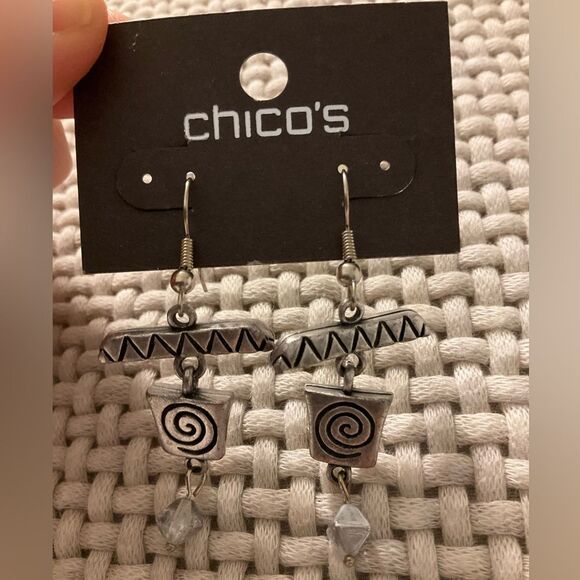 0047-Chico's Silver Geometric Dangle Earrings - Picture 1 of 3